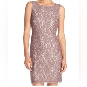 Adrianna Papell Lace Dress Cappuccino full zip US size 2